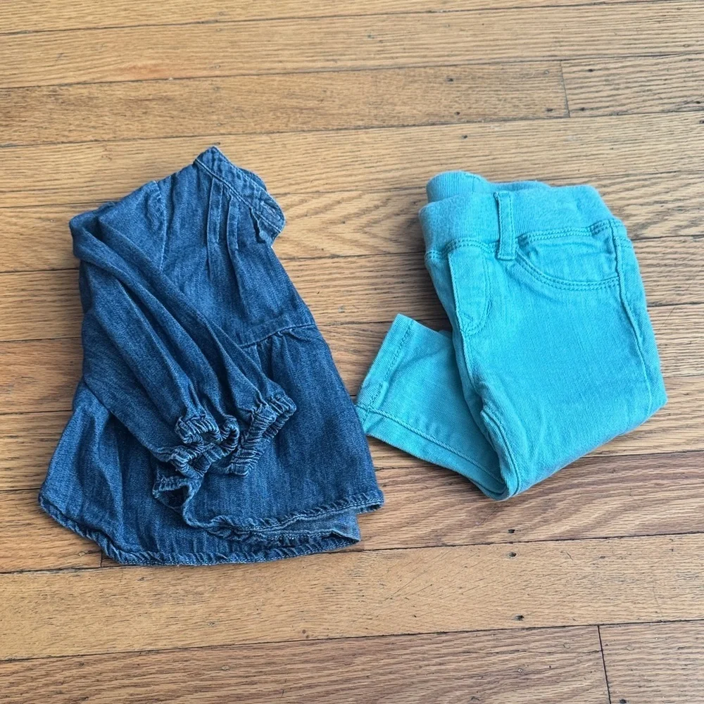 GAP Baby Denim Blue Top and Aqua Pants Size 3-6 months